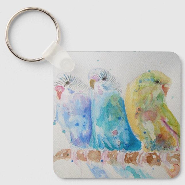 Llavero Aves australianas Budgie Watercolor Art Key Ring (Anverso)