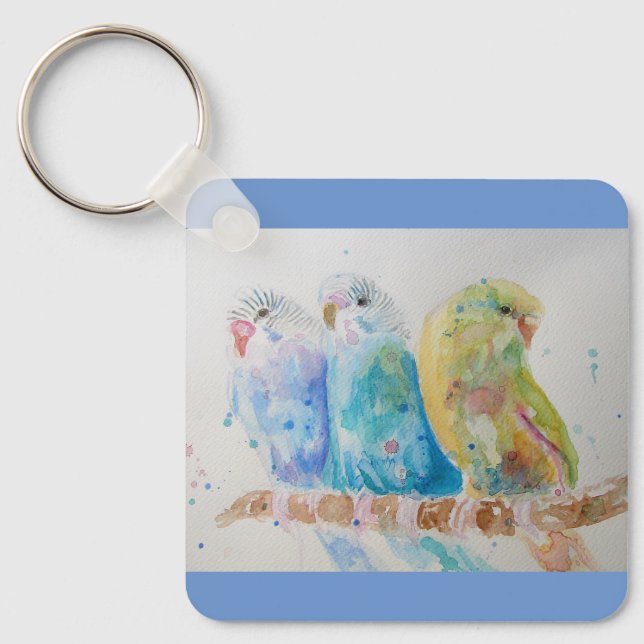 Llavero Aves australianas Budgie Watercolor Art Key Ring (Anverso)
