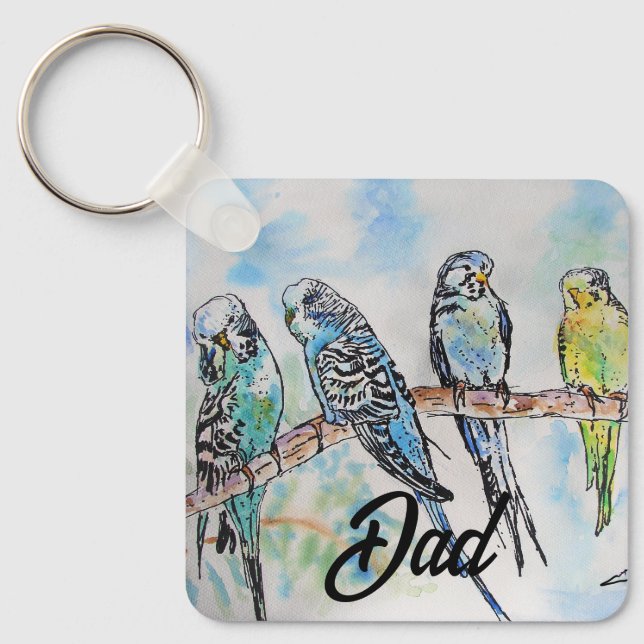 Llavero Aves australianas Budgie Watercolor Art Key Ring (Anverso)
