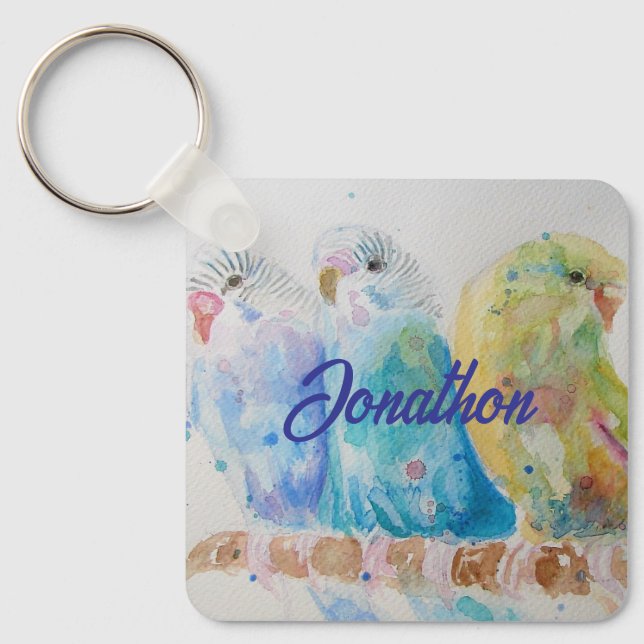 Llavero Aves australianas Budgie Watercolor Art Key Ring (Anverso)
