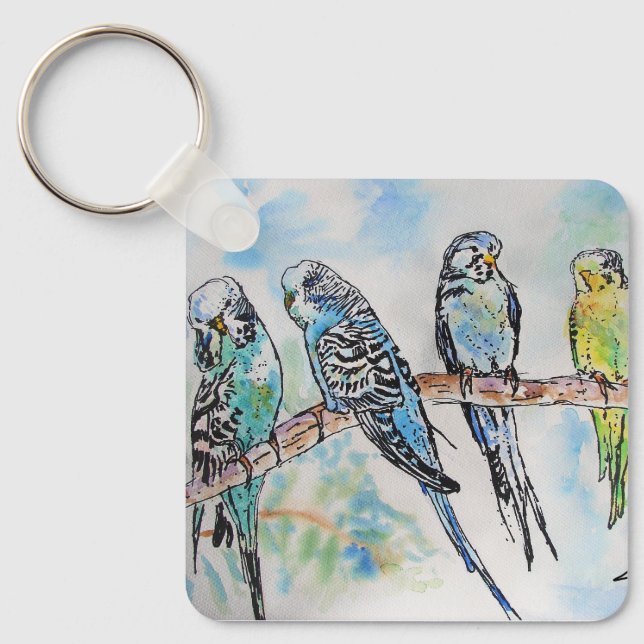 Llavero Aves australianas Budgie Watercolor Art Key Ring (Anverso)