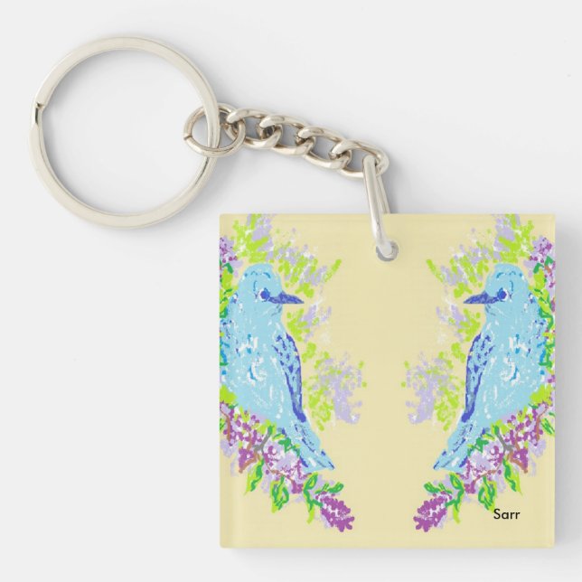 Llavero Aves azules cuadradas (de doble cara) de la cadena (Frente)