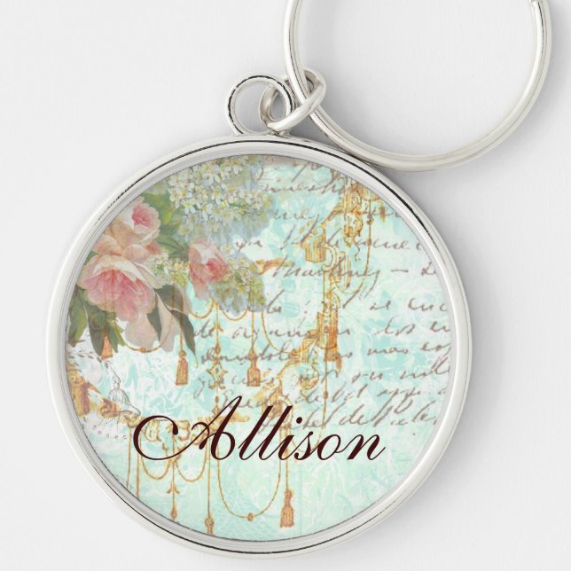 Llavero Aves azules y borlos franceses (Frente)