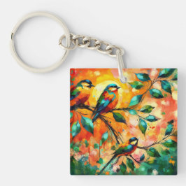 Llavero Aves coloridas en las ramas en verano