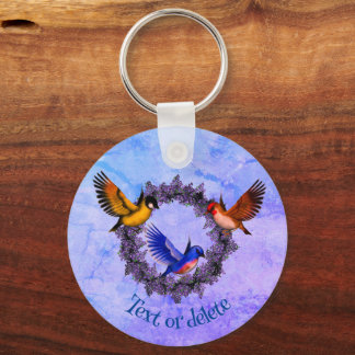 Llavero Aves Con Flor Morada Se Personalizan