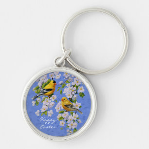 Llavero Aves de Goldfinch y flores azules