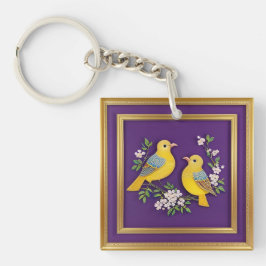 Llavero 🕊️ Aves en marco de oro ornamentado para regalo �