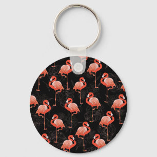 Llavero Aves Flamingos: Diseño Textil Vintage