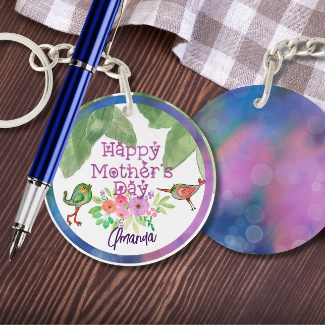 Llavero Aves florales en el Día de la Madre (Whimsical Mother's Day Floral Birds Keychain)