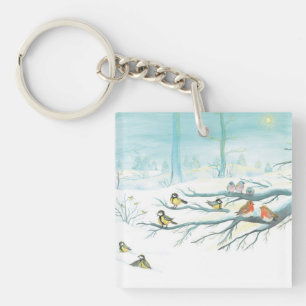 Llavero Aves forestales en invierno