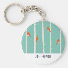 Llavero Aves retro Naranjas en el Ilustracion de los Birch