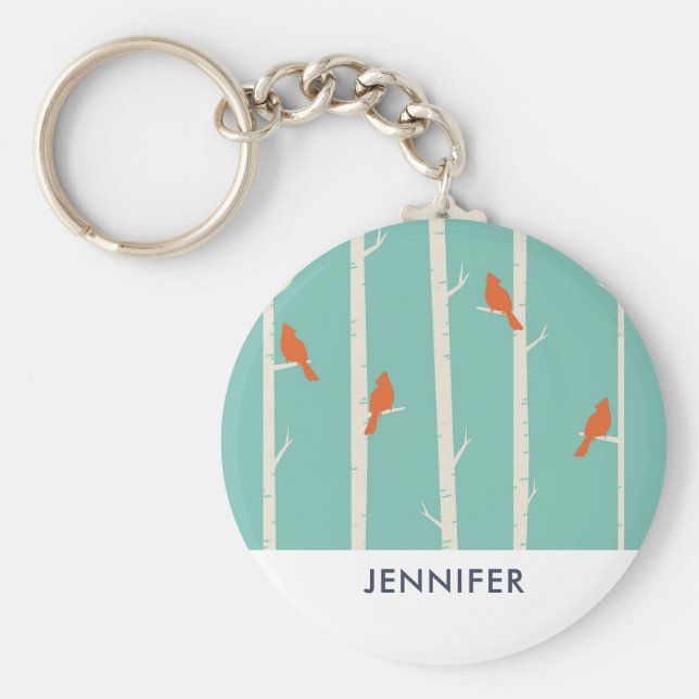 Llavero Aves retro Naranjas en el Ilustracion de los Birch (Frente)