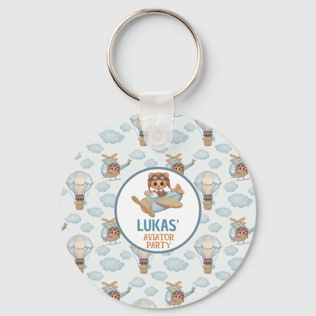 Llavero Aviador Fiesta Baby Bear Pastel Blue Birday (Anverso)