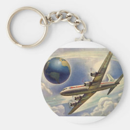 Llavero Avión de época volando por el mundo en nubes