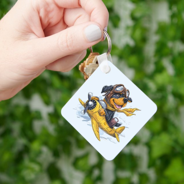Llavero Avión piloto de perros Rottweiler (Mano)