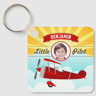 Llavero Avión Rojo Piloto Pequeño Nombre Foto Habitación I