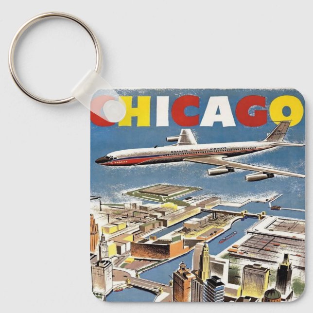 Llavero Avión turístico de Viaje Retro Chicago (Anverso)