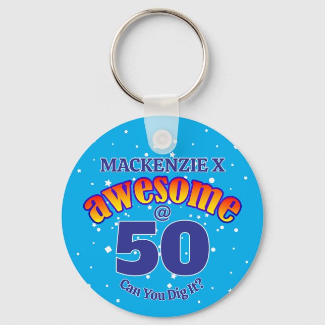Llavero AWESOME 50 Cumpleaños AZUL Ligero (Anverso)