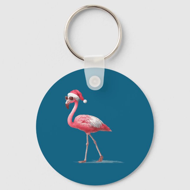 Llavero Awesome Cool Flamingo With Christmas Hat And Sungl (Anverso)