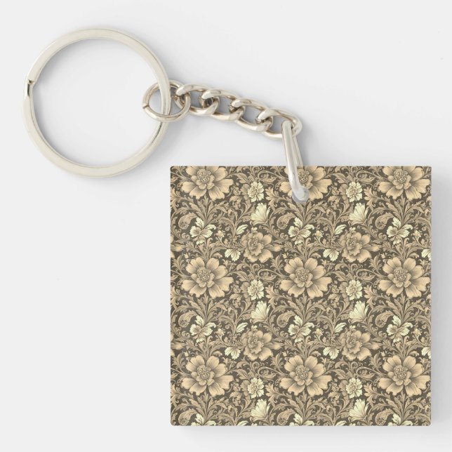 Llavero Awesome Vintage Sepia Floral Pattern  (Frente)