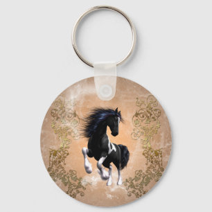 Llavero Awesome wild horse with floral elements