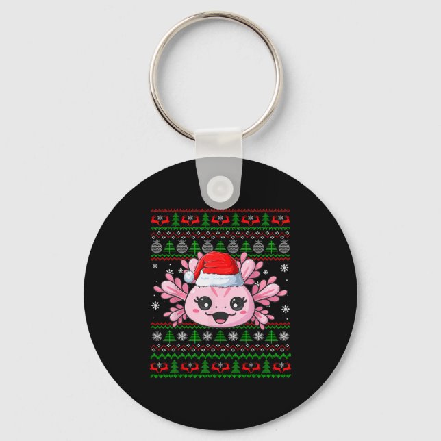 Llavero Axolotl Christmas Ugly Sweater Santa Axolotl Head  (Anverso)
