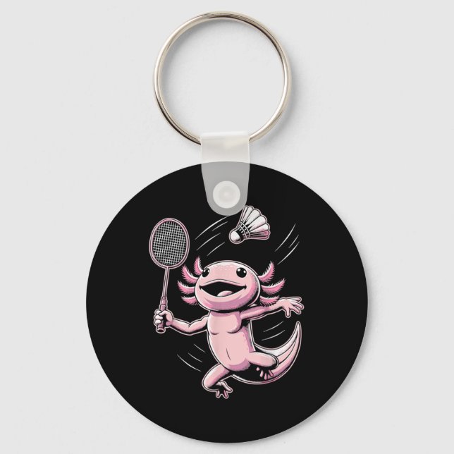 Llavero Axolotl Playing Badminton Player Shuttle Sport  (Anverso)