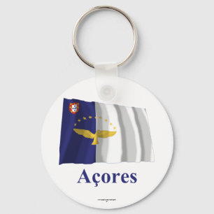 Llavero Azores ondean la bandera con nombre en portugués