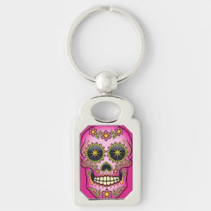 Llavero Azúcar Skull Magenta Floral