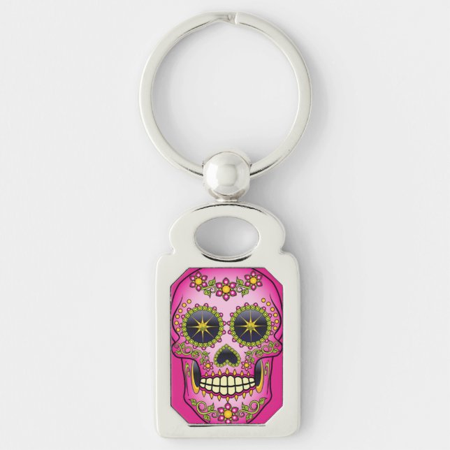 Llavero Azúcar Skull Magenta Floral (Anverso)