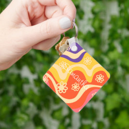 Llavero Azul, Amarillo, Naranja, Floral Rosa Resumen