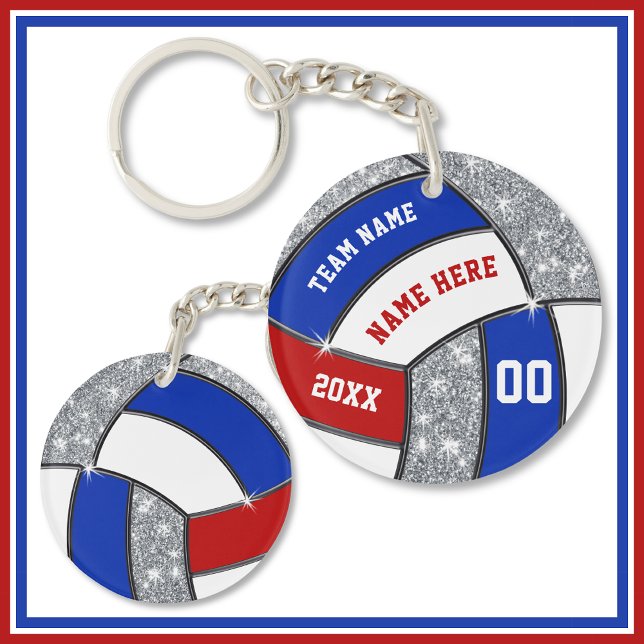 Llavero Azul blanco rojo, cadenas de voleibol personalizad (Red, White and Blue, Personalized Volleyball Keychains. Volleyball Senior Night Ideas. Volleyball.)