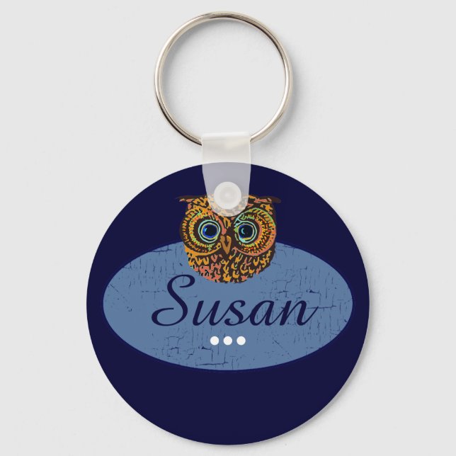 Llavero azul búho personalizado (Anverso)