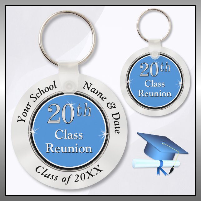 Llavero Azul claro y blanco, 20ª clase de favores sindical (20 year class reunion ideas. 20th class reunion gifts for classmates. Carolina blue, Black and White)