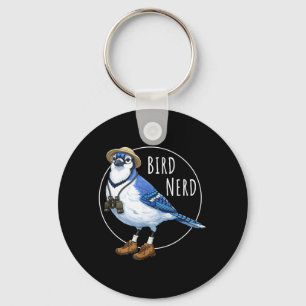 Llavero Azul de arrendajo azul nerd de pájaro divertido ob