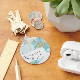 Llavero Azul de lujo y acuarela dorada Gracias Boda