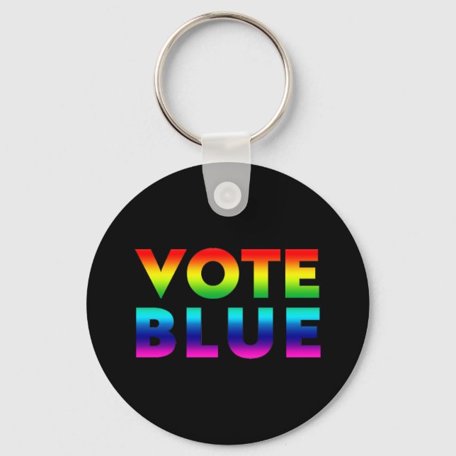 Llavero azul de "votar", lgbtq de orgullo, negro arcoiris  (Anverso)