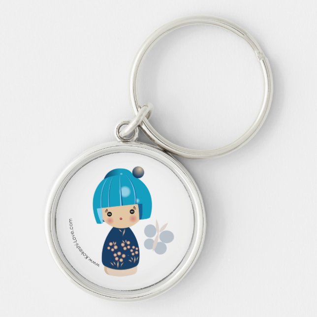 Llavero azul del premio del trío de Kokeshi (Frente)