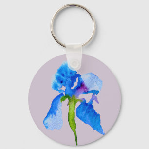 Llavero Azul Iris moderno acuarela arte floral