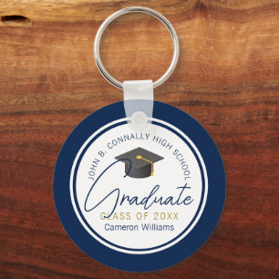 Llavero Azul Marino Chic Graduado Personalizado Graduación