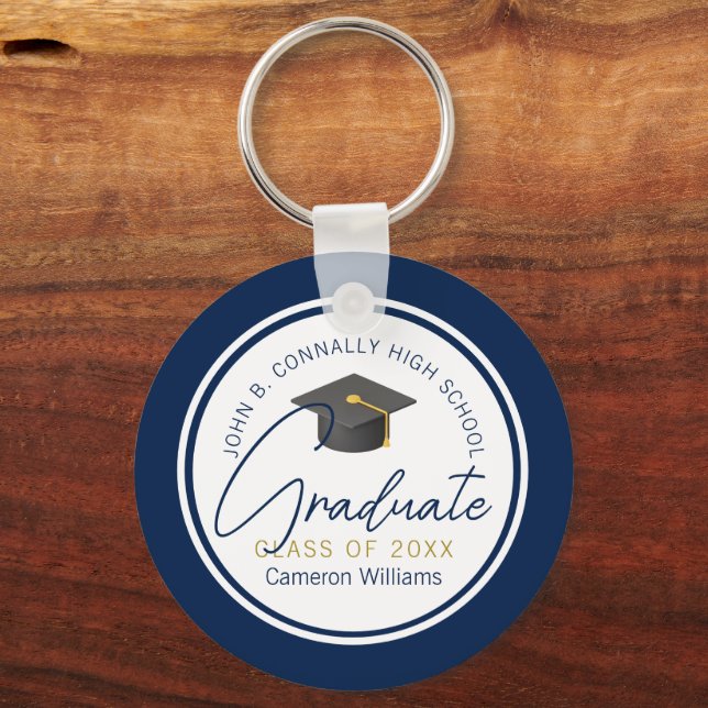 Llavero Azul Marino Chic Graduado Personalizado Graduación (Anverso)