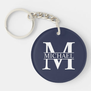 Llavero Azul Marino Personalizado Monograma y Nombre