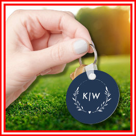 Llavero Azul marino y blanco | Monograma de Iniciales Mode