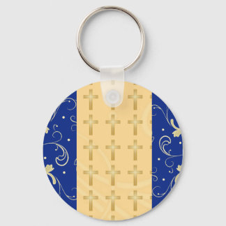 Llavero Azul, Oro, Cruz Cristiana, Keychain Favor Damask