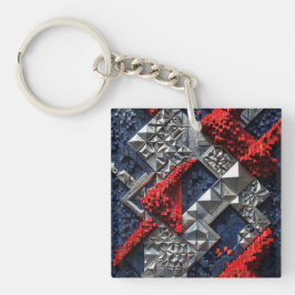 Llavero Azul oscuro Rojo vivo Micro Mosaico 3D Plata