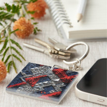 Azul oscuro Rojo vivo Micro Mosaico 3D Plateado