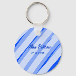 Llavero Azul pastel añadir nombre fecha boho retro patrón
