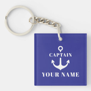 Llavero azul personalizado con nombre de capitán d