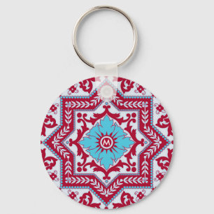 Llavero Azul Rojo Cerámico Estilo Azulejo Vintage Monogram