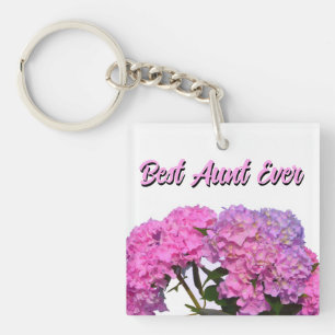 Llavero Azul rosa Hydrangeas flores púrpura rosa mejor tía